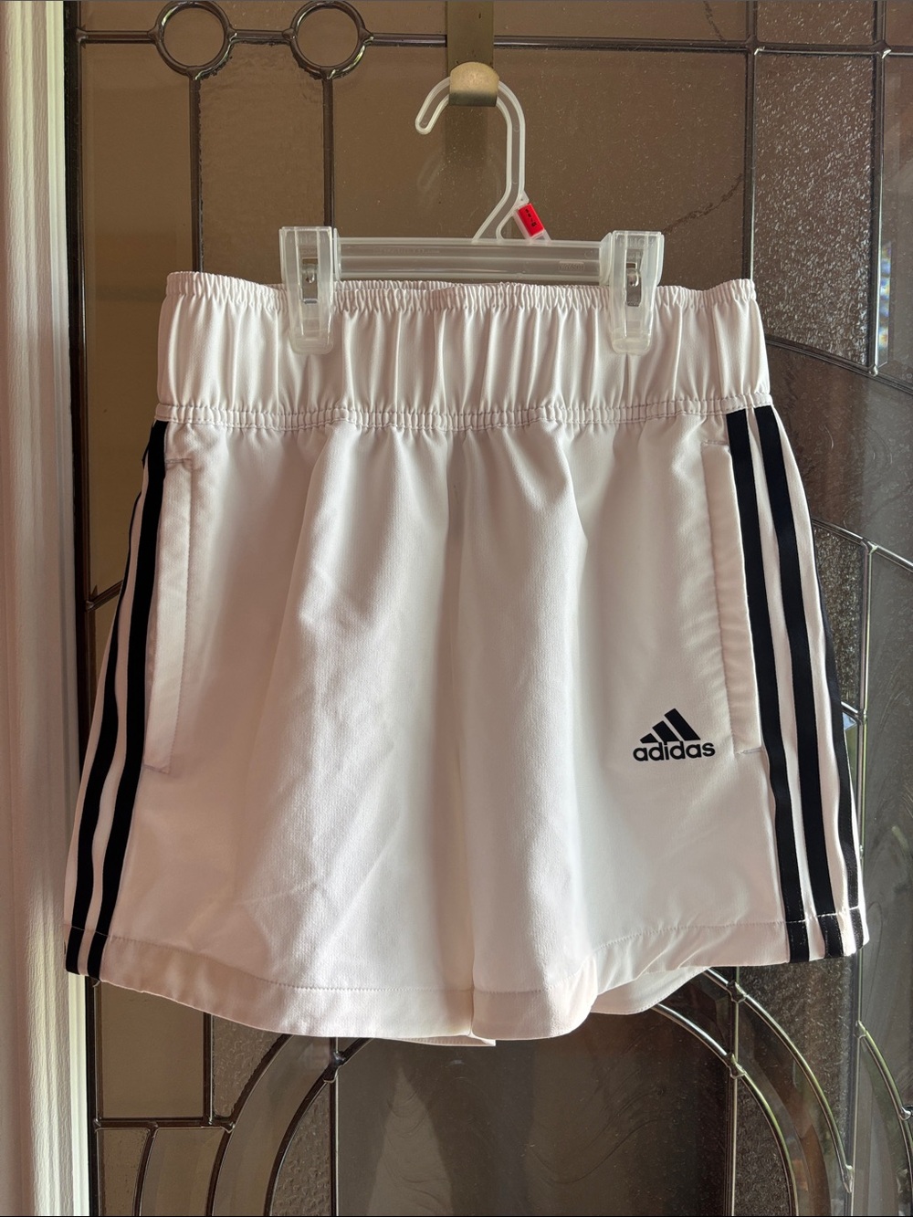 adidas White Athletic Shorts with Black Three-Stripes